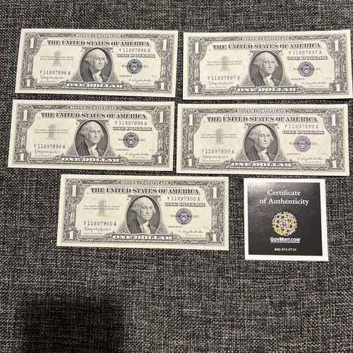1957 silver certificate 5 - 1957, $1